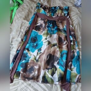 Chico's Floral Womens White, Blue, Brown, And Green Strapless Dress, Size Small